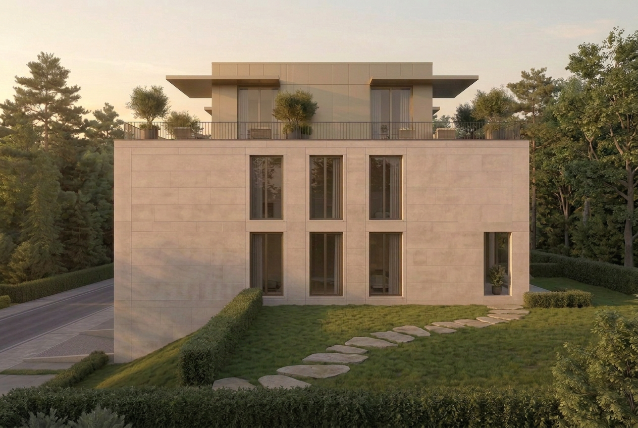 Giebelseite des Neubaus Berg Palais in Damme